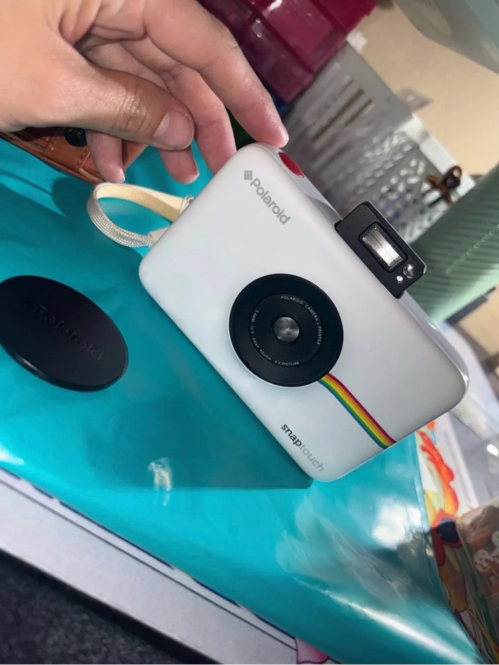 Polaroid White Instant Camera with Rainbow Accent